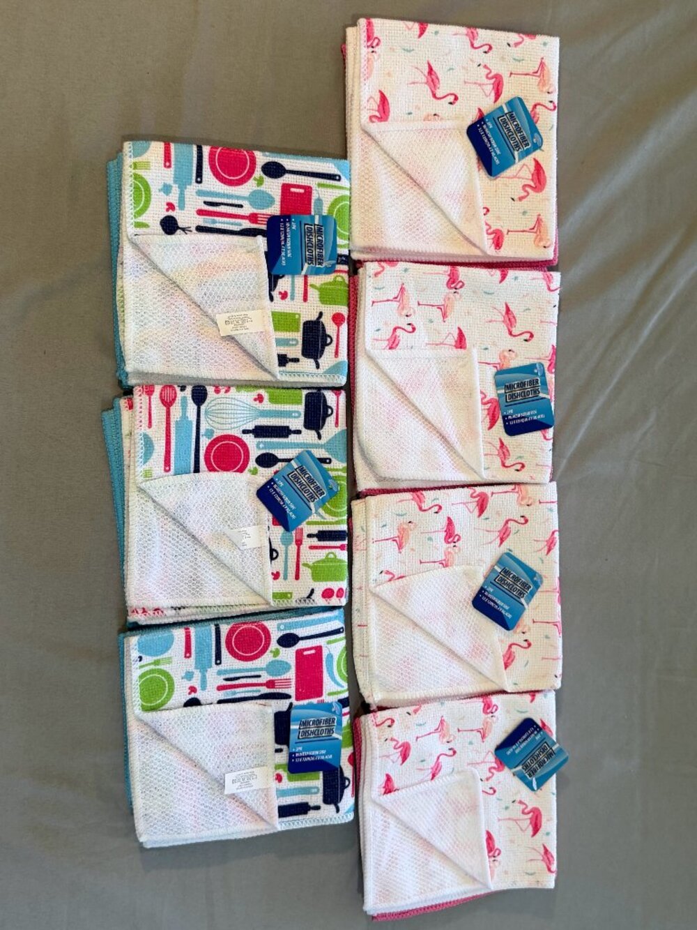 Set of 14 Microfiber Dishcloths 12x12 Flamingo, Pink, Blue, & Dish Pattern New